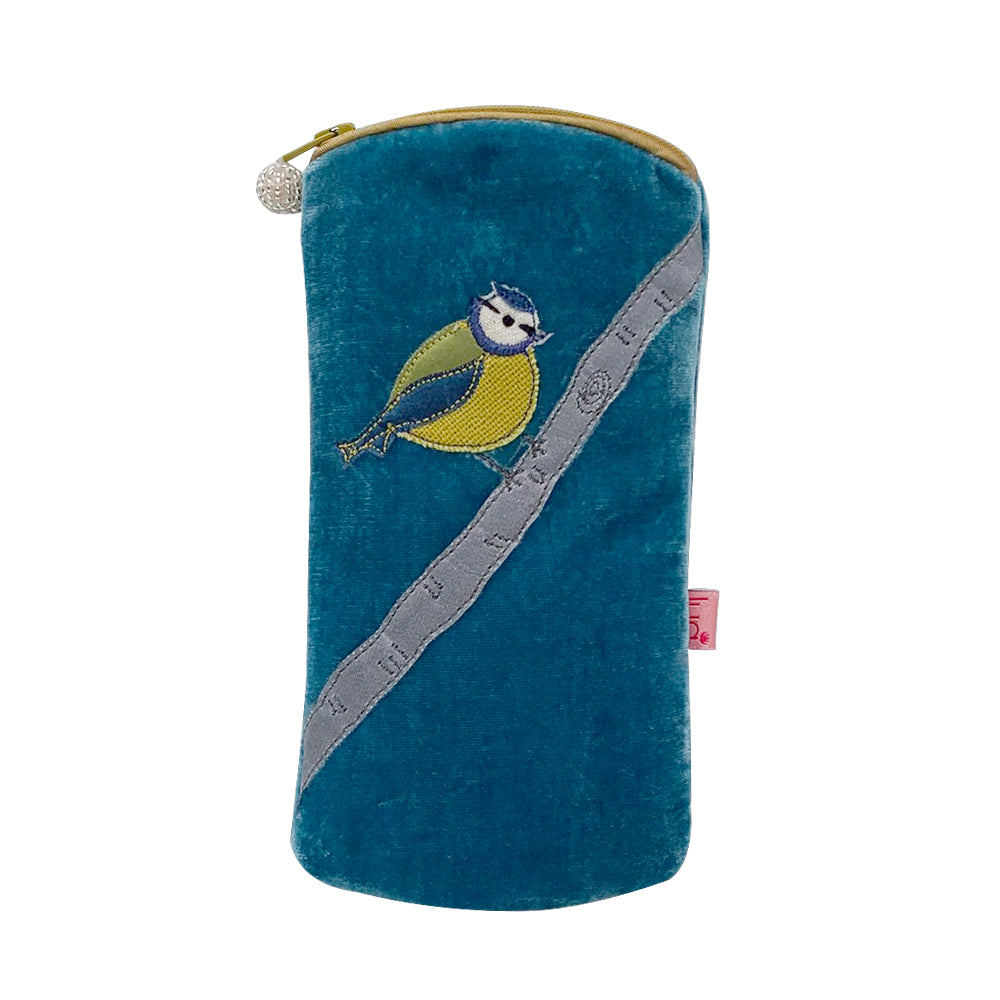 Velvet Glasses Purse - Blue Tit