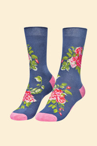 Floral Vines Ankle Socks- Blue