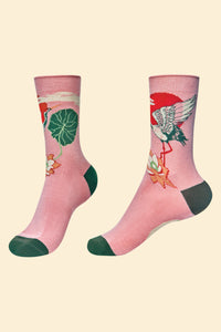 Crane at Sunrise Ankle Socks- Pink
