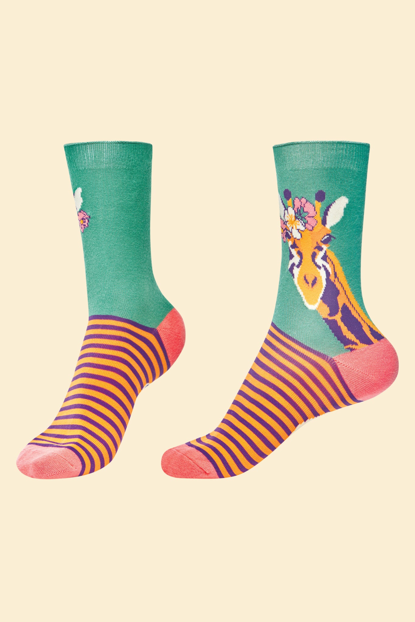 Fancy Giraffe Ankle Socks-Teal