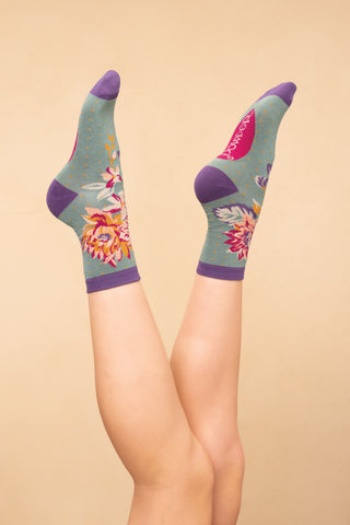 Painted Blooms  Socks- Sage