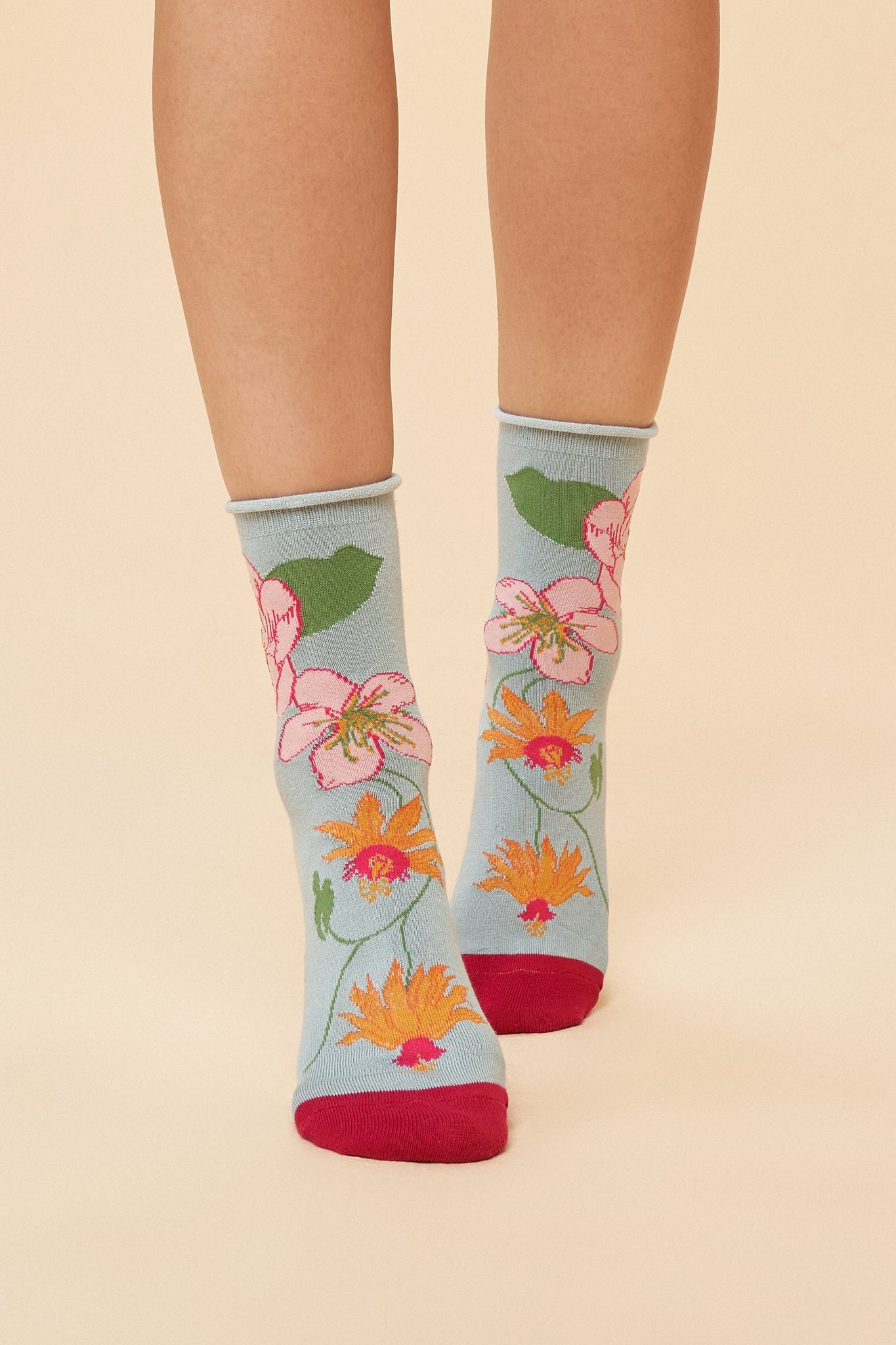 Tropical Flora Ankle Socks - Ice