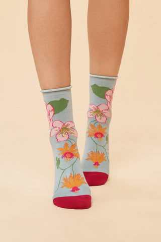 Tropical Flora Ankle Socks - Ice
