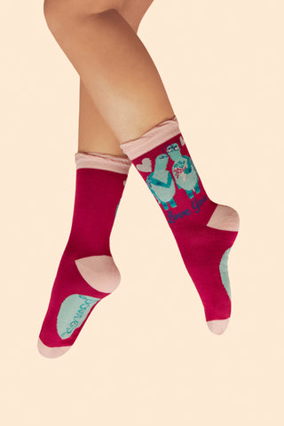 Ankle Socks Love You Long Time Tortoises - Fuchsia