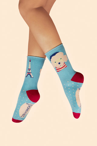 Ankle Socks Parisienne Pooch Poodle- Blue