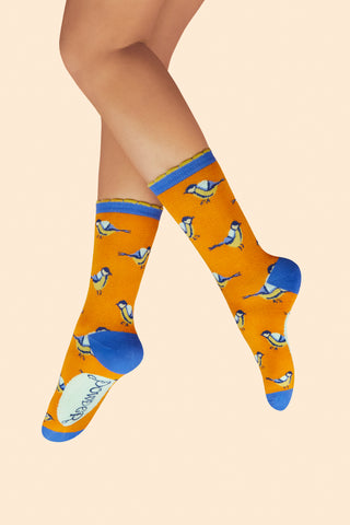 Ankle Socks Brilliant Blue Tits, Orange