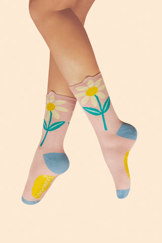 Flower Top Ankle Socks - Daisy Petal Pink