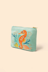 Velvet Mini Pouch - Sparkling Seahorse - Aqua