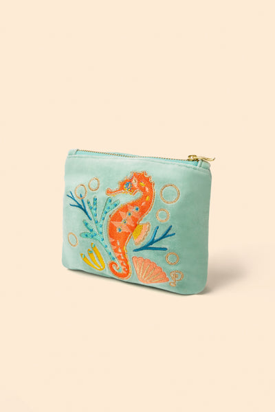 Velvet Mini Pouch - Sparkling Seahorse - Aqua