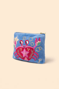 Velvet Mini Pouch - Seafaring Crab - Cornflower