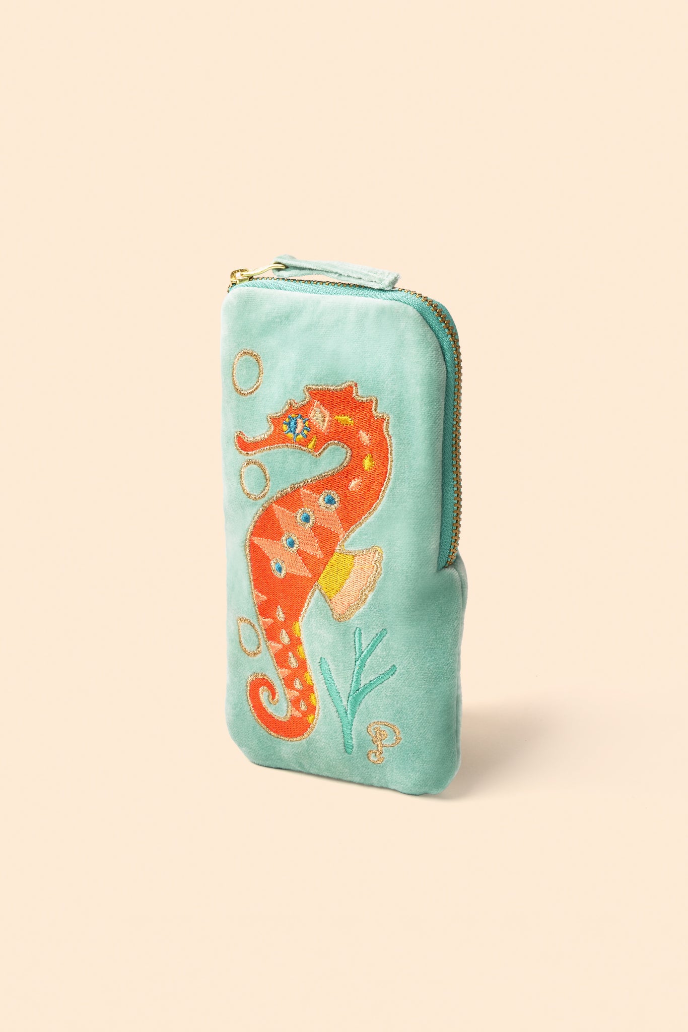 Velvet Sunglasses Pouch - Sparkling Seahorse - Aqua
