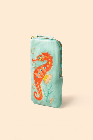 Velvet Sunglasses Pouch - Sparkling Seahorse - Aqua