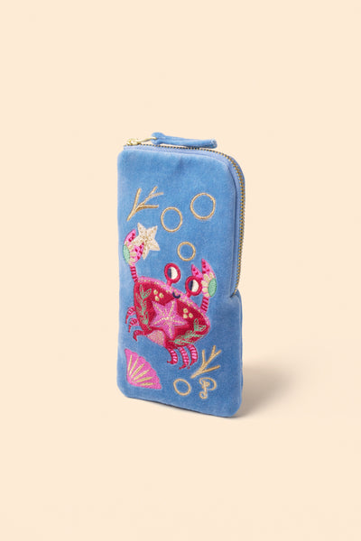 Velvet Sunglasses Pouch - Seafaring Crab - Cornflower