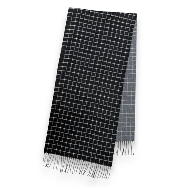 Reversible Two-Tone Cashmere Blend Check Winter Scarf - Black/|Grey