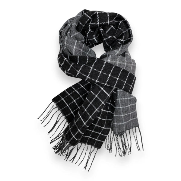 Reversible Two-Tone Cashmere Blend Check Winter Scarf - Black/|Grey