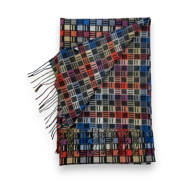 Cube Print Wool Blend Winter Scarf with Tassels