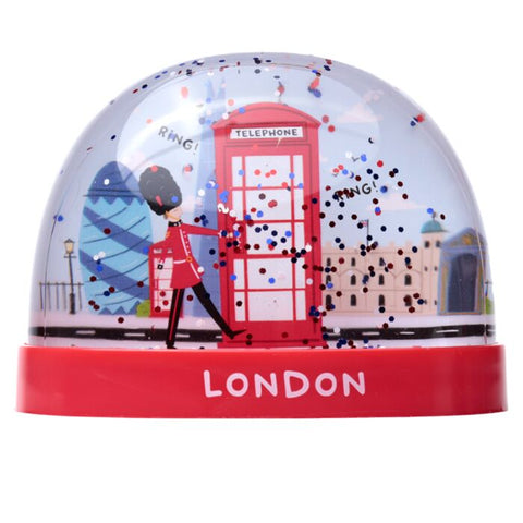 London Red Telephone Box & Guardsman Large Glitter Snow Storm