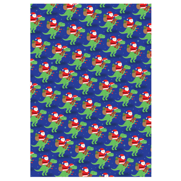 Christmas Gift Wrap- Santa on a Dinosaur