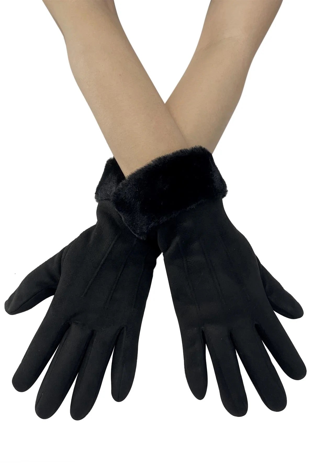 Soft Faux Suede Touchscreen Gloves - Black