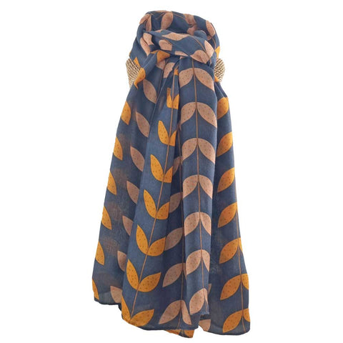 Leafy Lines Scarf - Denim