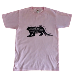 Screen Print Zabby Allen Bowie Iguanadon on Pale Pink T-shirt- Adult