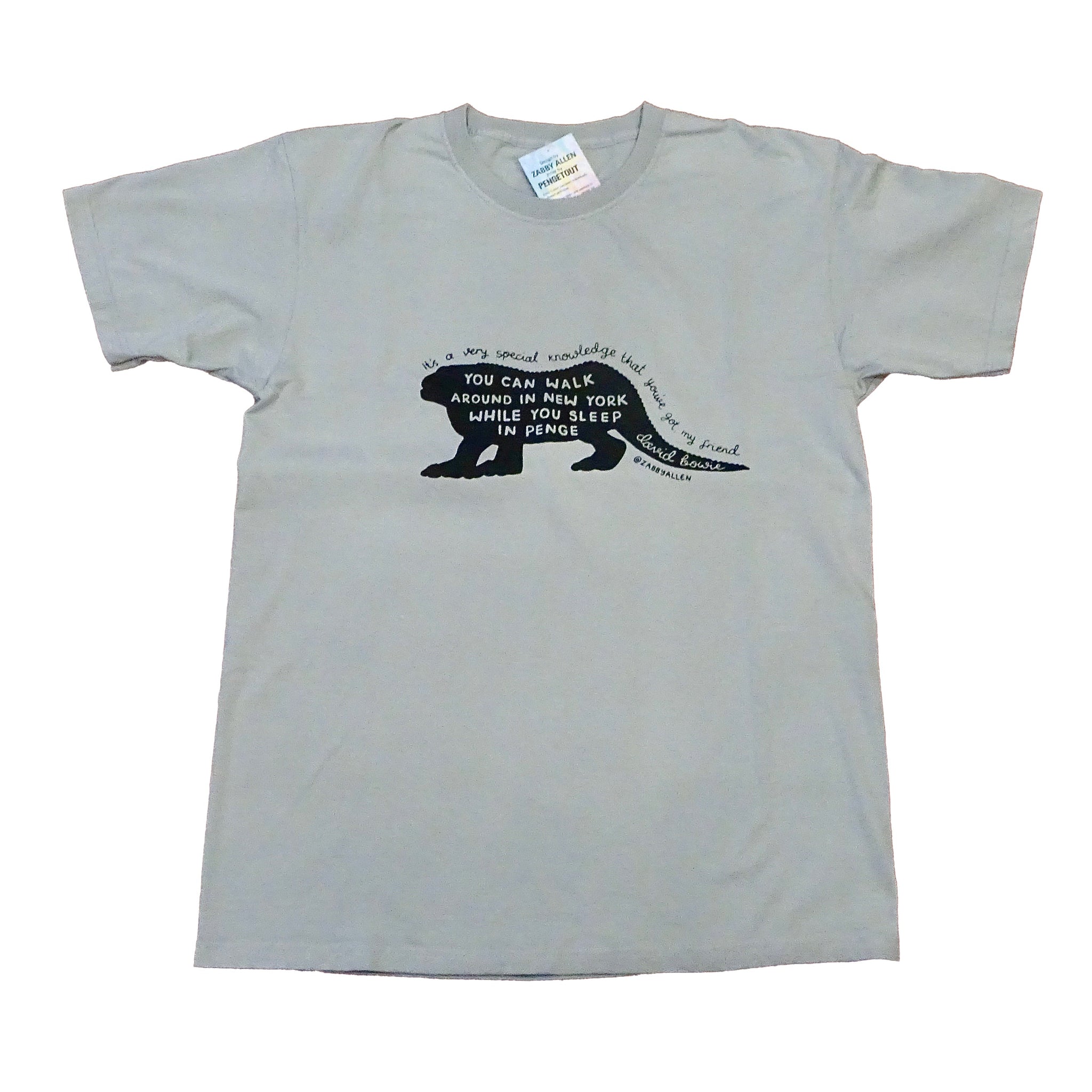 Screen Print Zabby Allen Bowie Iguanadon on Grey T-shirt- Adult