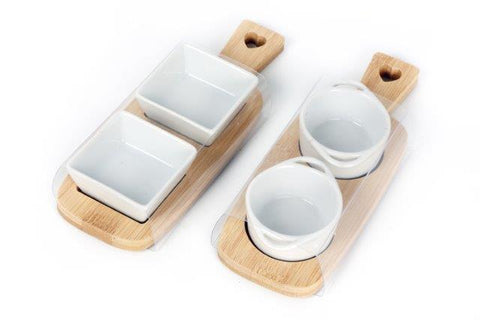 Double Dip Dishes on Bamboo Tray