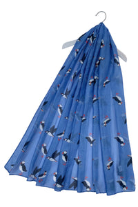 Puffin Print Scarf- Blue