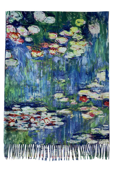 Art Scarf- Monet Water Lilies Painting Print Wool Scarf with Tassels