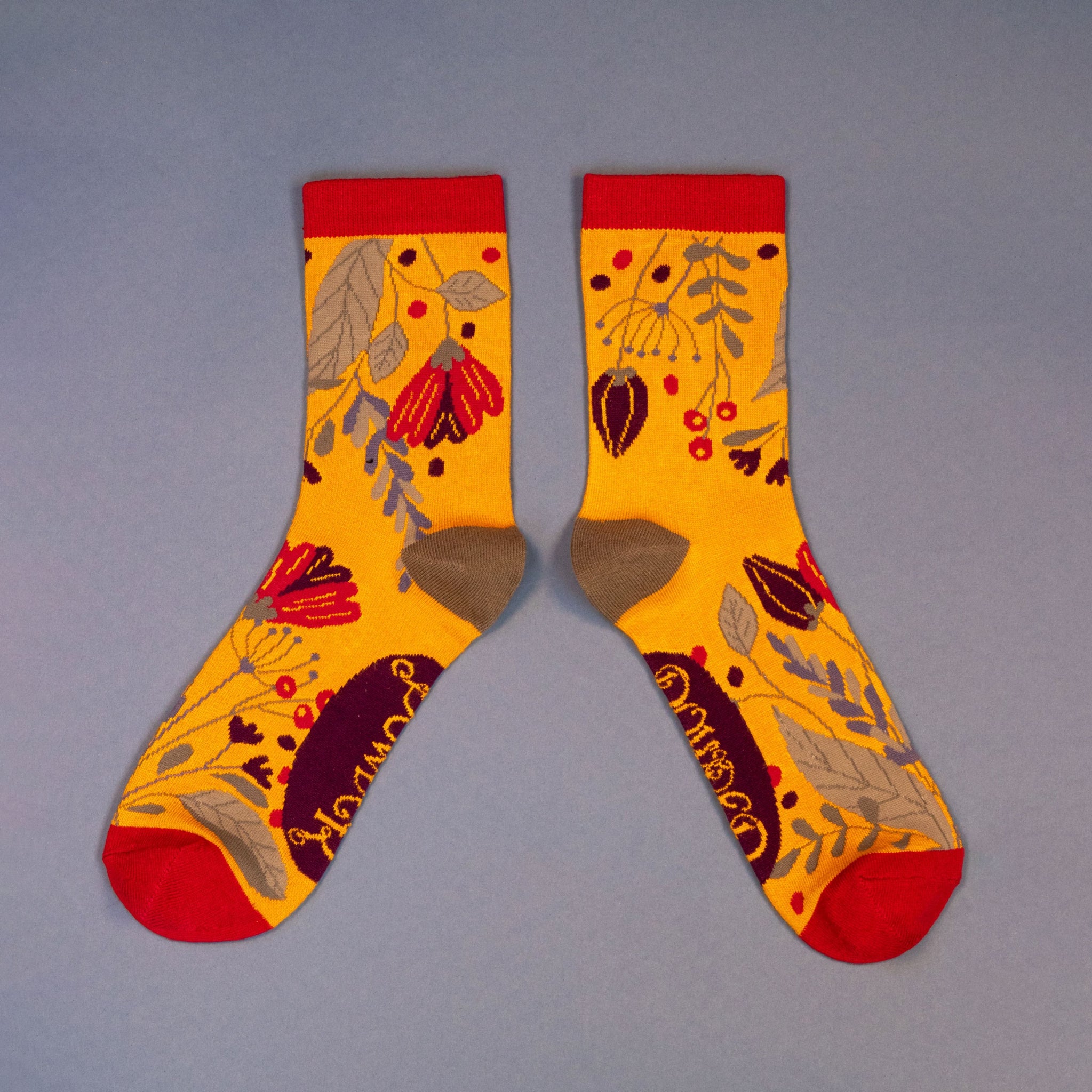 Ladies Ankle Socks - Yellow Floral