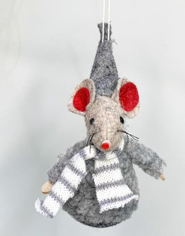 Hanging Grey Mouse in a Hat