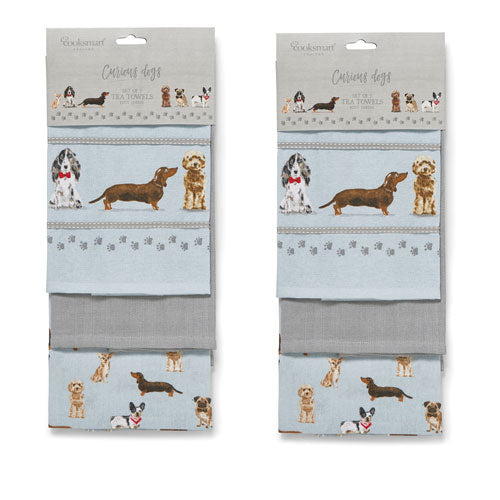Curious Dogs Cotton Tea Towels - Set of 3