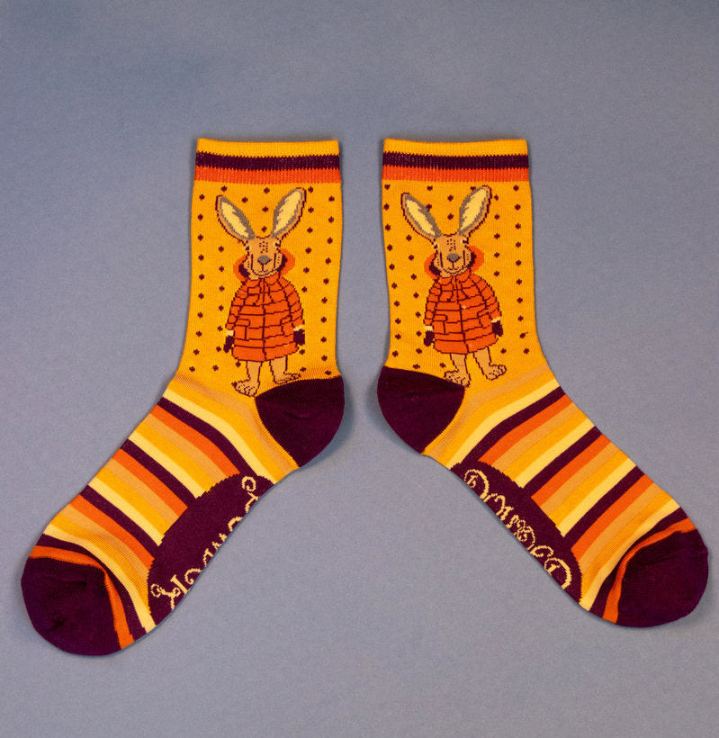 Ladies Ankle Socks -Puffa Jacket Bunny Mustard
