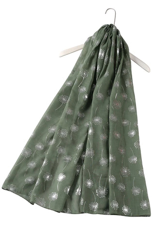 Silver Foiled Dandelion Scarf- Green