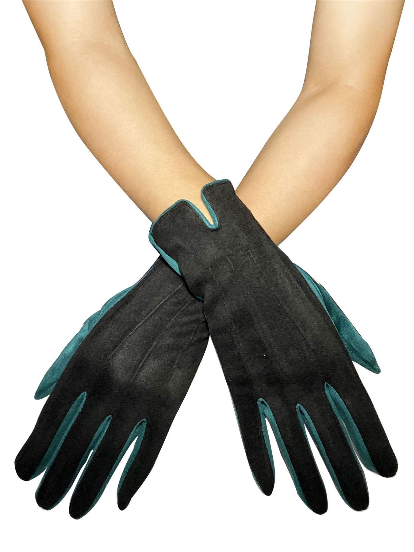 Gloves-2-tone suede effect Black/Turquoise