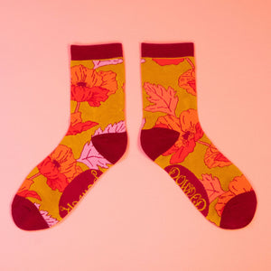 Ladies Ankle Socks - Ochre Poppy