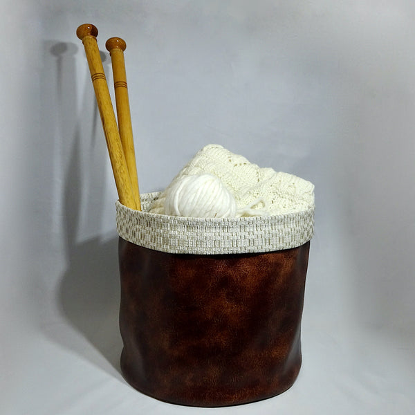 Large Brown Faux Leather Storage Basket