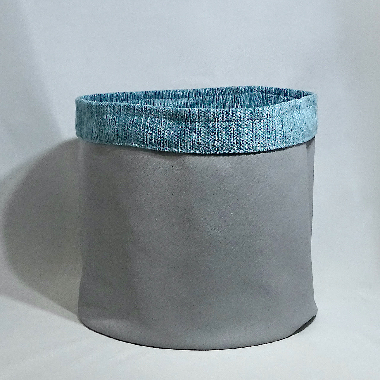 Large Grey Faux Leather Storage Basket