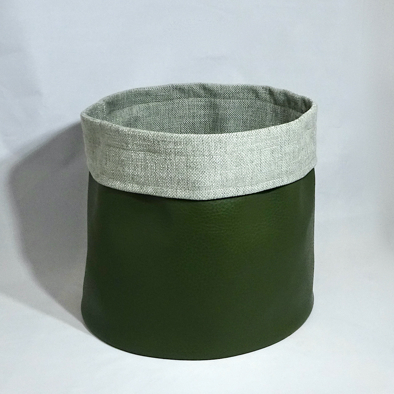 Large Green Faux Leather Storage Basket