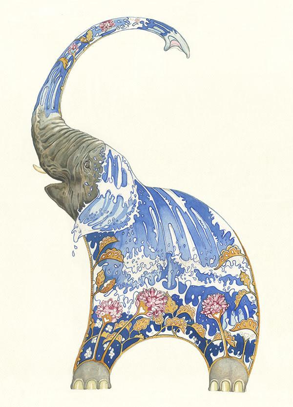 Elephant squirting Water- DM Greetings Card