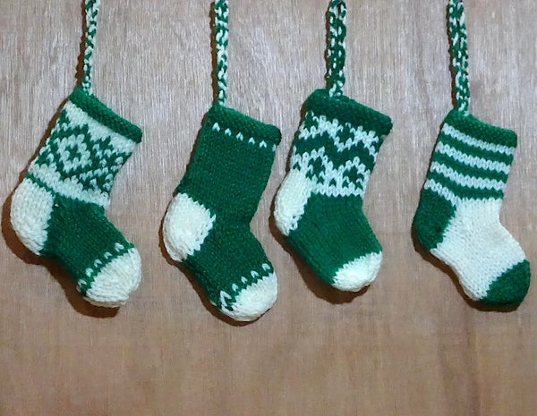 Handknitted Green Sock Hanging Decorations