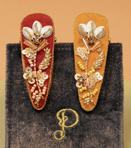 Jewelled Hairclips- Coral