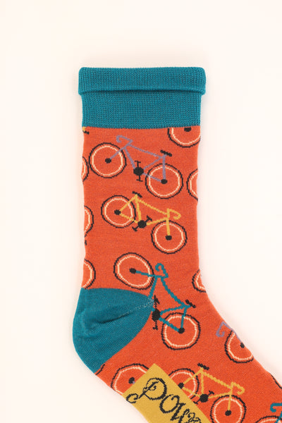 Mens Socks -Bicycles -Tangerine