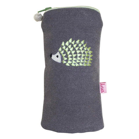 Embroidered Hedgehog Glasses Purse Grey