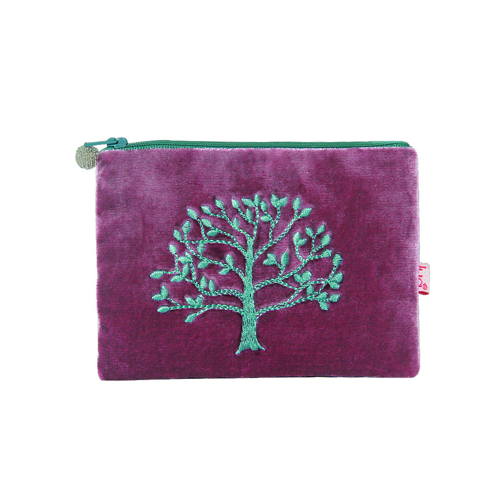 Embroidered Oak Tree Purse - Magenta