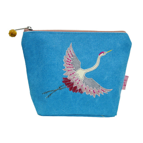 Applique Flying Crane Cosmetic Purse- Blue