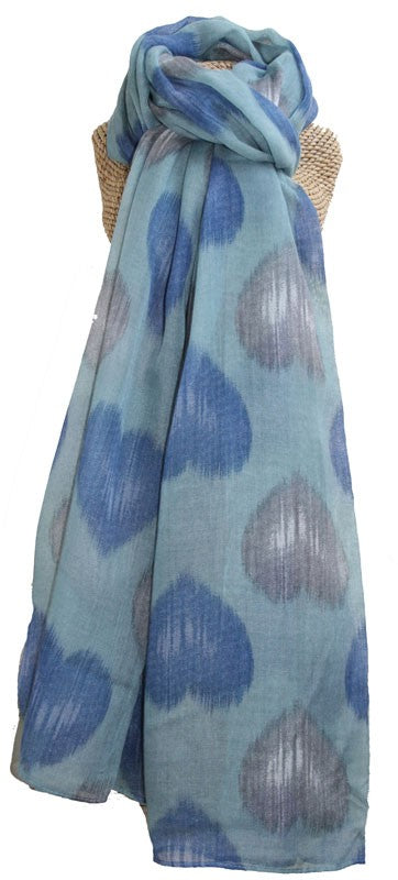 Faded Hearts Scarf Blue
