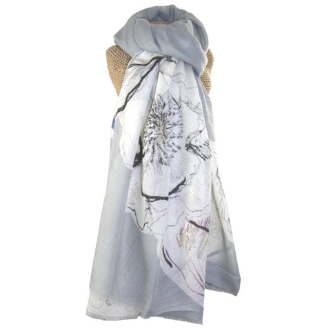 Silver Floral Scarf- Grey