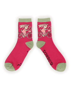 Ladies Ankle Socks -Bicycle Bunny