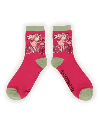 Ladies Ankle Socks -Bicycle Bunny